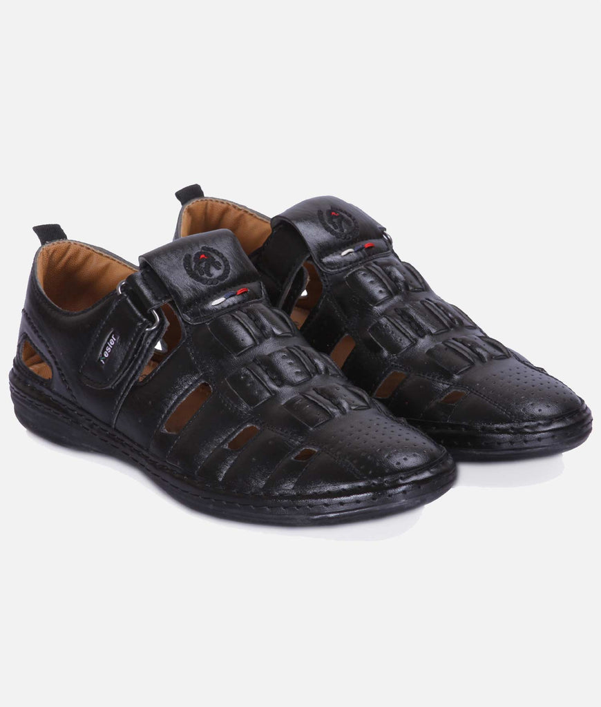 Leather Formal Sandal - Leather Formal Sandal For Men Black Leather Sandal  For Men Leather Roman sandal for men with velcro