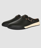 Men's ethnic clogs with traditional design, slip-on closure, black synthetic material, TPR sole.