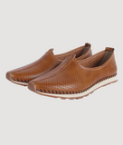 Men's Ethnic Nagra Shoes in brown synthetic leather with rubber sole and sporty design.