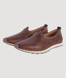 Brown men's ethnic Nagra shoes with rubber sole and synthetic leather material, designed for style and athletic performance.