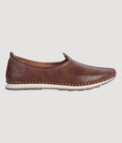 Men's Ethnic Nagra sport style shoes in brown synthetic leather with rubber sole.