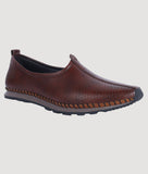 Men's ethnic Nagra shoes in brown synthetic leather with rubber sole.