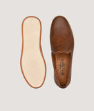 Big Boon Men's brown perforated slip-on loafers, top and bottom view, lightweight design.