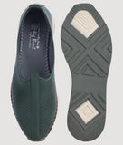 Men's ethnic Nagra shoes in green synthetic leather with rubber sole, sporty design for comfort and style.