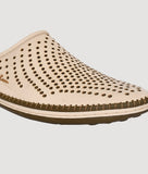 Men's clogs style mule shoe with perforated design, beige color, high-quality material.