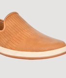 Men's perforated lightweight slip-on loafers by Big Boon, tan color, breathable design.