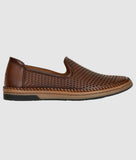 Brown ethnic loafer with laser-cut synthetic leather and flat TPR sole for men