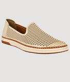 Beige Big Boon men's ethnic loafer shoe with laser-cut synthetic leather and flat TPR sole