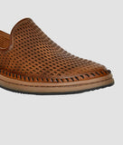 Big Boon men's brown laser-cut synthetic leather ethnic loafer with flat heel and TPR sole