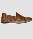 Big Boon men's brown laser-cut ethnic loafer shoe with synthetic leather and TPR sole
