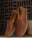 Brown Big Boon men's laser-cut ethnic loafer shoes with synthetic leather and flat TPR sole