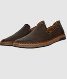 Men's brown ethnic loafer shoes with synthetic leather and flat TPR sole for casual wear