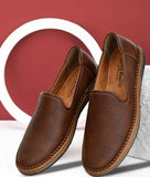 Brown ethnic loafer shoes for men with synthetic leather and slip-on design