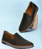 Men's black ethnic loafer shoes with synthetic leather and slip-on design for casual wear