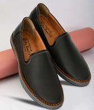 Black ethnic loafer shoes for men with synthetic leather and flat TPR sole slip-on design