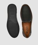 Black ethnic loafer shoes for men with synthetic leather and TPR sole, flat heel, and slip-on design.