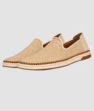 Men's ethnic loafer shoes in beige with woven pattern and slip-on design