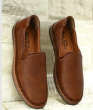 Men's brown ethnic loafer shoes with synthetic leather and flat TPR soles, stylish casual slip-on design