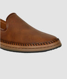 Brown synthetic leather ethnic loafer for men with slip-on closure and flat TPR sole