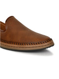 Brown ethnic loafer for men with synthetic leather upper and flat TPR sole, slip-on style, medium width