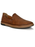 Ethnic loafer men's brown synthetic leather casual slip-on shoe with flat TPR sole and stitched detailing