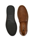 Men's brown ethnic loafer shoes with synthetic leather upper and black TPR sole, slip-on design.